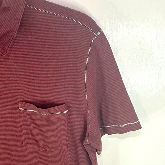 John Varvatos Maroon and Grey Striped Collared Short Sleeve Size Small - Picture 3 of 12